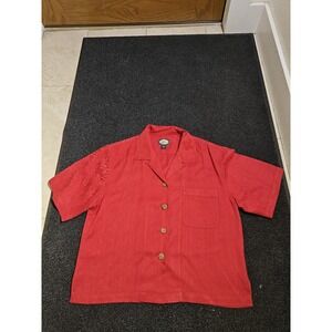 Small Paradise Bay Red Woven Short Sleeve Button-Up Shirt Camp Collar Pocket